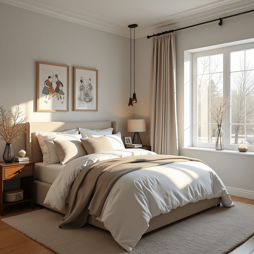 A personalized winter bedroom displaying various personal touches, such as family photos, cherished mementos, and unique artwork that reflect individuality and warmth.