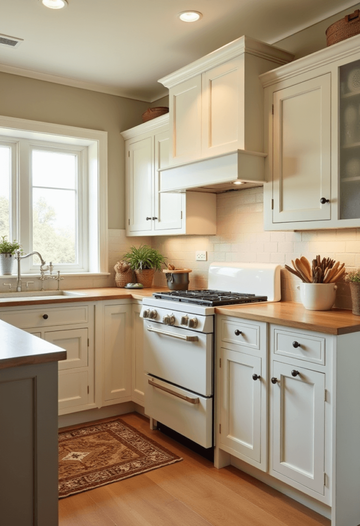 Classic Shaker cabinets in a warm, inviting kitchen, highlighting their clean lines and simple designs that blend well with various decor styles.