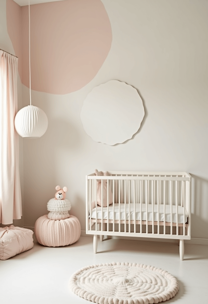 A nursery featuring a monochromatic color scheme, displaying various shades of a single color in the walls, furniture, and decor for a calming and cohesive atmosphere.