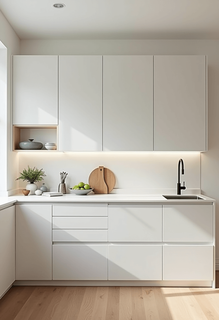 Floating cabinets in a contemporary kitchen, showcasing clean lines and a minimalist design that creates a sense of openness and modernity.